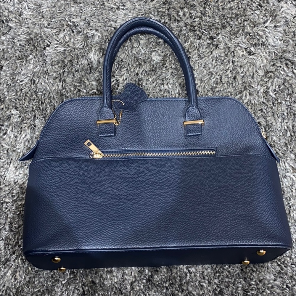Blue leather handbag